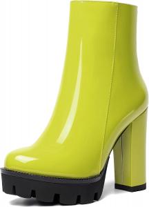 Женские вечерние ботильоны WAYDERNS с лакированной кожей, на платформе, с круглым носком, на повседневном каблуке-блоке, высотой до щиколотки, каблук 4,7 дюйма