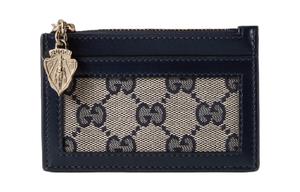 GUCCI Кожаная вставка на холщовом кошельке женский бежевый и синий