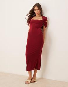 Платье миди с перекрученными плечами ASOS DESIGN бордового цвета