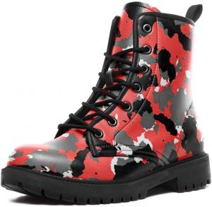 Ботинки для мужчин и женщин, модные камуфляжные, стильные шнурованные, походные, уличные, унисекс, массивные на платформе, ботильоны AWSOLE, Red Black Grey