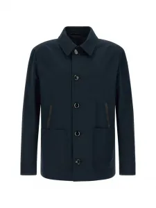 Кожаная куртка с карманами на пуговицах Brioni, синий