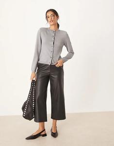 Вязаный кардиган ASOS DESIGN аккуратного кроя с подплечниками серого меланжевого цвета