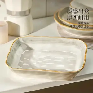 Ceramics Набор премиум керамических мисок для риса и тарелок для домашнего использования, 4 предмета: стильные чаши и квадратные тарелки 20 см с подглазурным декором