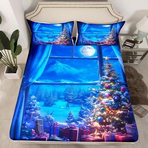Erosebridal Комплект постельного белья с новогодним принтом для детей, Sky Blue