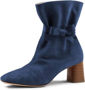 Женские милые ботильоны Miss Left с бантом, закрытым квадратным носком, средней высоты скубчатым каблуком, на шнуровке, короткие, очаровательные, балетного и повседневного стиля, размеры 4-16 US, Blue