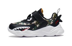 Дошкольные противоскользящие амортизирующие повседневные детские туфли с парящим верхом Black Green LINING YOUNG, Черный/Мох Зеленый