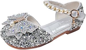 Детские блестящие туфли с кристаллами для принцесс, балетки с платьем, туфли для свадьбы и вечеринки, ботинки для подружек невесты Generic, Silver