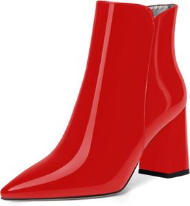 Женские повседневные ботильоны SKYSTERRY с острым носком, молнией, лаковой отделкой, на массивном высоком каблуке 3 дюйма, Red