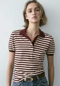 Поло с полосатыми деталями Massimo Dutti, Mottled Dark Red