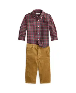 Комплект из двух предметов: клетчатая хлопковая рубашка и вельветовые брюки для мальчика Polo Ralph Lauren, мультиколор