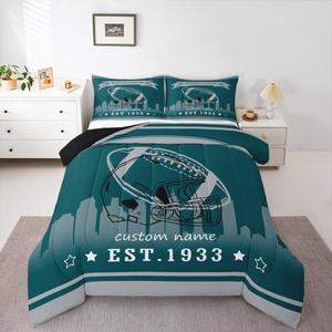 Erosebridal Комплект постельного белья American Football с принтом в зеленых и серых тонах для спортивного интерьера, Green Grey