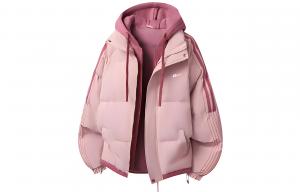 Пуховик Unisex с капюшоном, утепленный флисом, стиль Mock Two Piece WARRIOR, розовый[free diy badge]