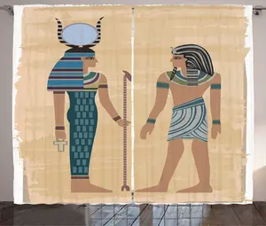 Шторы ABAKUHAUS Vintage Rustic, геометрический, мифический, универсальные, для гостиной, ленточное полотно с петлями и крючками, 280 x 225 см, пастельно-коричневый, многоцветный Abakuhaus