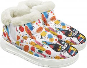 Женские меховые ботинки с противоскользящей подошвой, зимние удобные снежные туфли для дам с флисовой подкладкой, размер США 4.5-12 Cugasmaru, Cat Floral