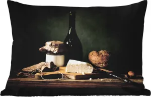 Подушка для улицы - деревенская - бри - натюрморт - бутылка - хлеб - 50 x 30 см - водонепроницаемая - подушка для отдыха - подушка для дивана - украшение для гостиной MuchoWow