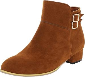 Женские ботильоны на массивном каблуке Uniquelly с пряжкой, круглым носком и боковой молнией, винтажные зимние туфли для женщин, Brown