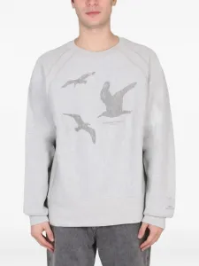 Свитшот с принтом в виде птиц и круглым вырезом Engineered Garments, серый