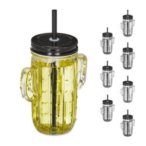 Набор из 8 стаканов кактусов с соломинкой. Relaxdays, черный