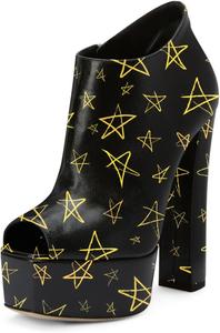 Женские ботильоны с открытым носком на платформе, боковые молнии, высокий каблук-блок, повседневная обувь для работы, размеры 4-16 США Wo wagas, Stars