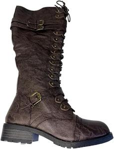Generic Женские высокие ботинки до колена в военном стиле, с шнуровкой и двойными ремешками, коричневого цвета