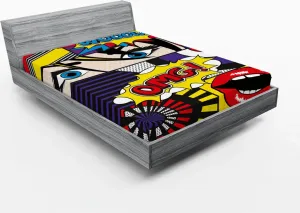 Простыня на резинке ABAKUHAUS Art, в стиле комиксов, с рисунком "Wooow Omg Eyes Reading Panels Lines Excitement Action", 120 x 190 см, разноцветная Abakuhaus