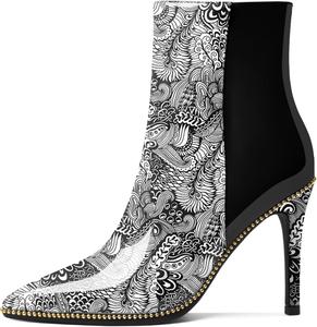 Женские ботильоны Eldof с бисером, закрытым заостренным носком, на высоком каблуке-стилетто, с боковой молнией, каблук 3,5 дюйма, Flower Black