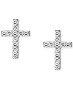 Серьги-Гвоздики с крестом из кубического циркония Ben Oni, silver