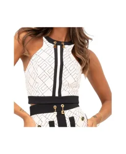 Топ без рукавов с геометрическим узором и золотыми деталями. Elisabetta Franchi, белый