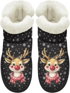 Сапоги KEIAHUAN EIAHUAN для женщин с меховым воротником, зимние теплые противоскользящие ботинки, удобные для улицы, Christmas Reindeer