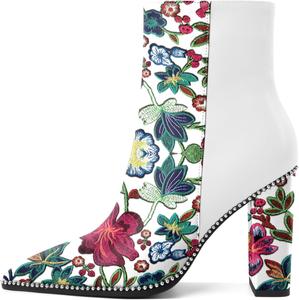 Женские ботильоны Eldof с заостренным носком, отделкой бусинами, массивным каблуком и боковой молнией, 3,5 дюйма