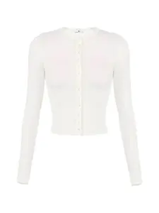 Кардиган на пуговицах с вышитым логотипом Elisabetta Franchi, белый