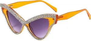 Солнцезащитные очки Melrose Cat Eye для женщин, сверкающие стразами, модные ретро-очки с бриллиантами, защита от ультрафиолета UV400, Orange