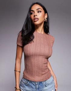 Текстурированная детская футболка River Island коричневого цвета