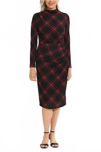 Черно-красное плиссированное платье миди с высоким воротником Clover and Sloane