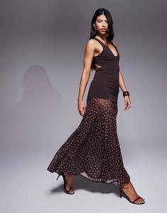 Платье макси из крепа ASOS DESIGN с прозрачной юбкой в ​​горошек из ткани в стиле «скуба»