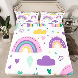 Erosebridal Комплект постельного белья Kawaii Room Decor с радужным принтом облаков, звезд и сердец в фиолетовых тонах, Multi 30