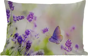 Подушка для улицы - Лаванда - Бабочка - Цветы - 60 x 40 см - Устойчива к погодным условиям - Подушка для отдыха - Декоративная подушка - Подушка для дома MuchoWow