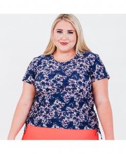 Купальный топ и плавки/бюстгальтер Adele больших размеров с короткими рукавами Calypsa, Navy blossoms