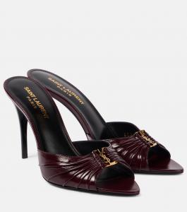 Бабушка Кассандра 90 кожаные мюли Saint Laurent, Bordeaux (Light Bronze)