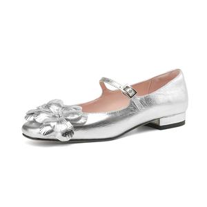 Туфли Flat Mary Jane 2 см Women's Echo&yolo, серебристые