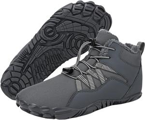 Женские и мужские зимние ботинки для ходьбы с широким носком, обувь для снега, нескользящие теплые спортивные ботинки на меховой подкладке для походов и прогулок на открытом воздухе Generic, серый