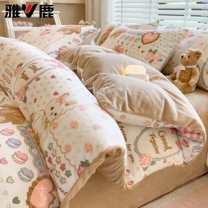 Yalu Пододеяльник 220х240 см из молочного вельвета, флисовая подкладка, утепленный, цвет Qingxin Set - Cartoon World