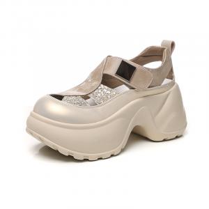 QITUMAUL Римские сандалии женские бело-абрикосовые [платформа высотой 9 см], цвет White Apricot[Platform Height Increasing 9cm]