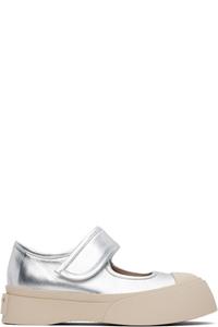 Балетки Мэри Джейн из серебристой кожи Marni