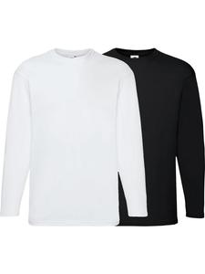 Рубашка унисекс из однотонного трикотажа с длинными рукавами, упаковка 2 шт., цвет белый/черный Fruit of the Loom