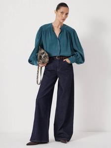 Блузка с круглым вырезом и буфами на рукавах HUSH, Teal Blue