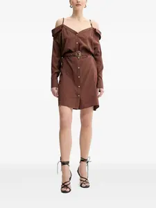 Платье-рубашка с открытыми плечами и поясом Versace Jeans Couture, коричневый