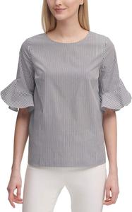 Женская полосатая блузка Calvin Klein из поплина с рукавами-колокольчиками и оборками, Black Stripe