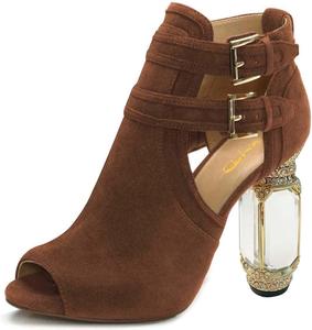 Женские ботильоны XYD с открытым носком, стильные туфли-лодочки с цилиндрическим кристаллическим каблуком и двумя пряжками, обувь для вечеринок и мероприятий, Taffee