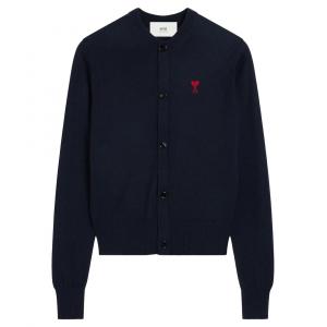 Кардиган с вышитым логотипом ami AMIPARIS, темно-синий
